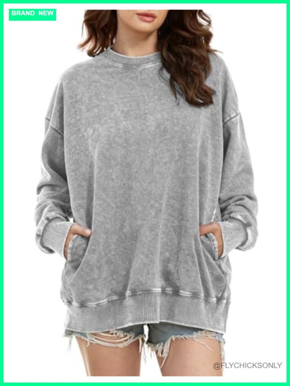 Oversized Acid Wash Sweatshirt Crewneck Cotton-Blend Pullover